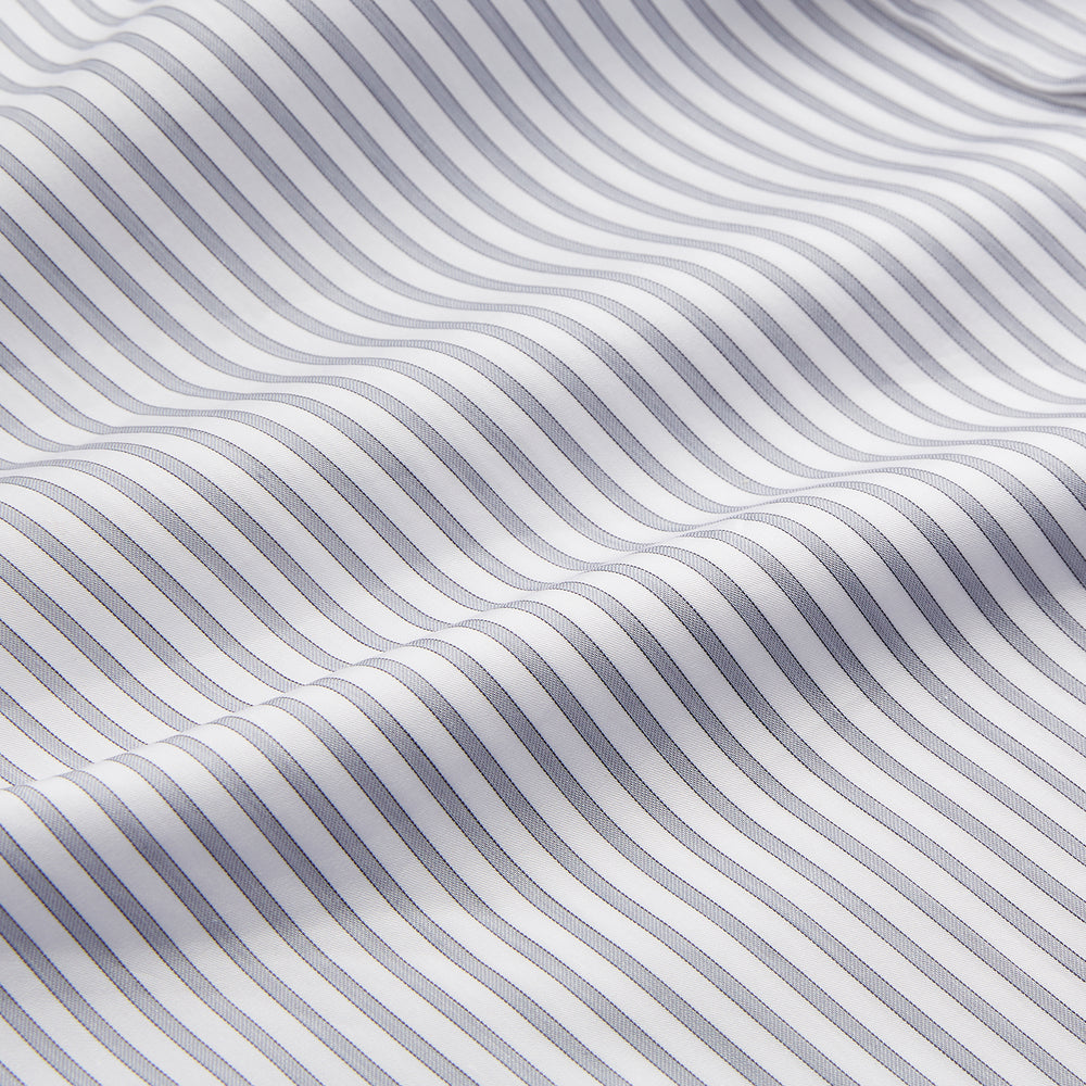 The Turnbull & Asser Grey Multi Stripe Tailored Fit Twill Shirt features a Kent collar and 2 button cuffs, displayed flat on a white background.