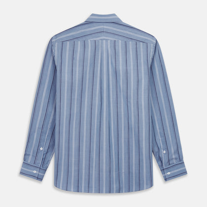 Blue Multi Chambray Stripe Weekend Fit Shirt with Derby Collar and 1 Button Cuffs Image 5