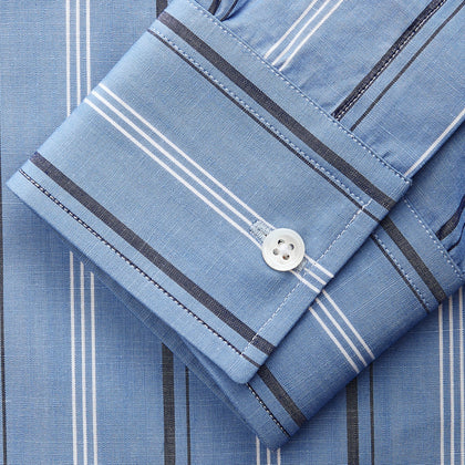 Blue Multi Chambray Stripe Weekend Fit Shirt with Derby Collar and 1 Button Cuffs Image 3