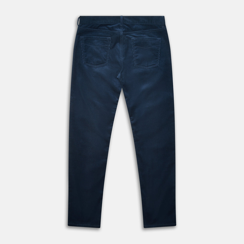 The Turnbull & Asser Petrol Cord Mylo Trousers, featuring a classic five-pocket design, are displayed flat on a plain white background.