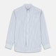 The Turnbull & Asser Blue Multi Blazer Stripe Weekend Fit Suffolk Shirt is a long-sleeved, collared button-up with vertical blue stripes and a chest pocket, shown laid flat on a white background—ideal for casual weekends.