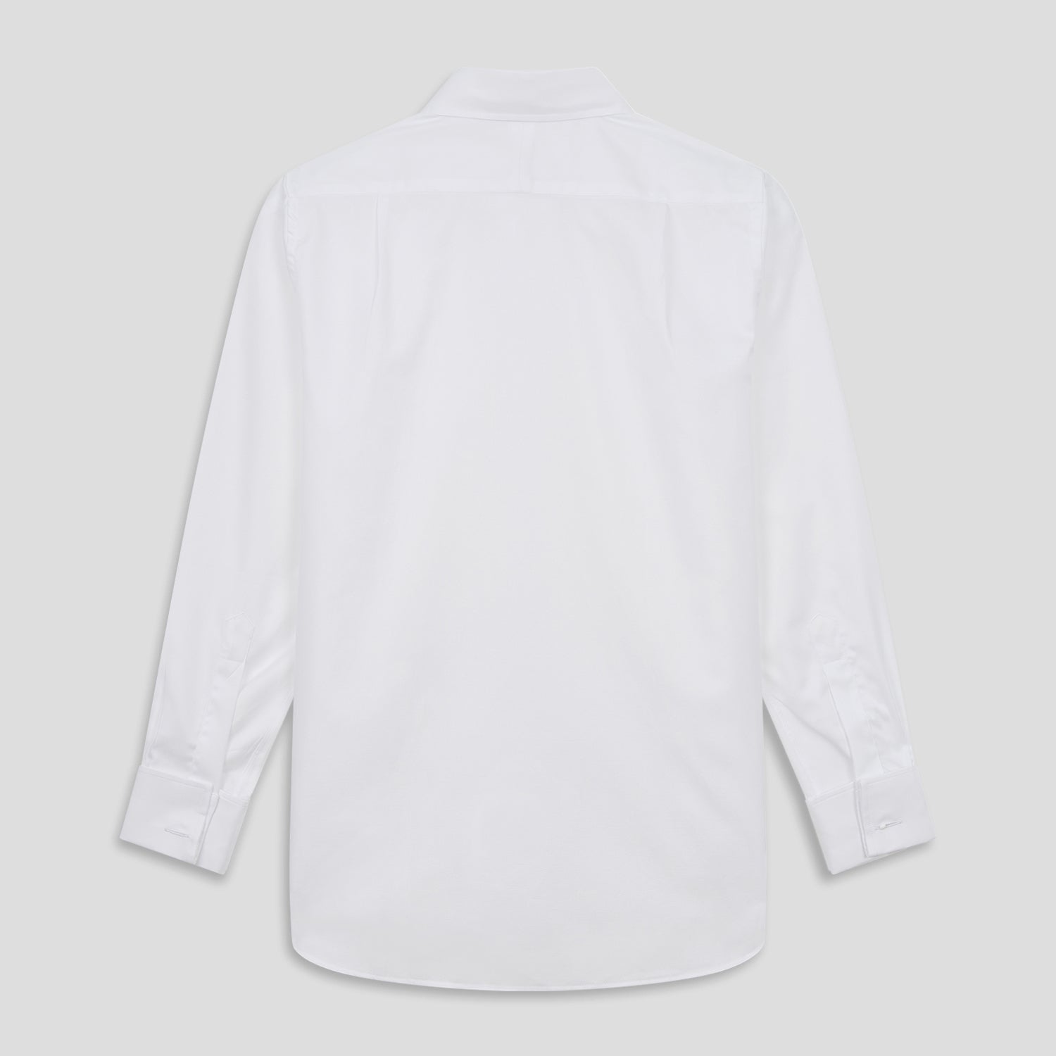 View 3 of product The Turnbull and The Deck White Cotton Traditionalist Shirt by Turnbull & Asser features a classic collar, buttoned front and cuffs, and a refined Royal Oxford weave, shown on a plain light gray background.