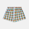 View 1 of product Turnbull & Asser's Green and Pink Multi Check Linen Blend Godfrey Boxer Shorts feature a colorful plaid pattern and elastic waistband, shown on a plain white background.
