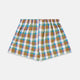Turnbull & Asser's Green and Pink Multi Check Linen Blend Godfrey Boxer Shorts feature a colorful plaid pattern and elastic waistband, shown on a plain white background.