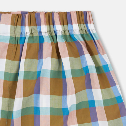 Green and Pink Multi Check Linen Blend Godfrey Boxer Shorts Image 1