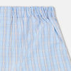 View 2 of product Turnbull & Asser Pale Blue Multi Check Cotton Godfrey Boxer Shorts with an elastic waistband, crafted from luxury cotton, displayed flat on a white background.