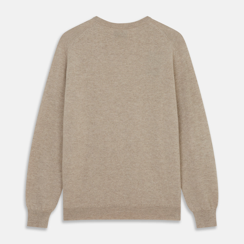 The Turnbull & Asser Beige Cashmere Glenn Jumper is a crewneck sweater shown against a white background.