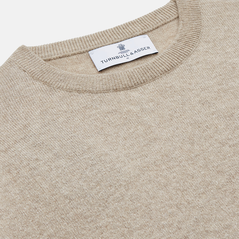 The Turnbull & Asser Beige Cashmere Glenn Jumper is a crewneck sweater shown against a white background.