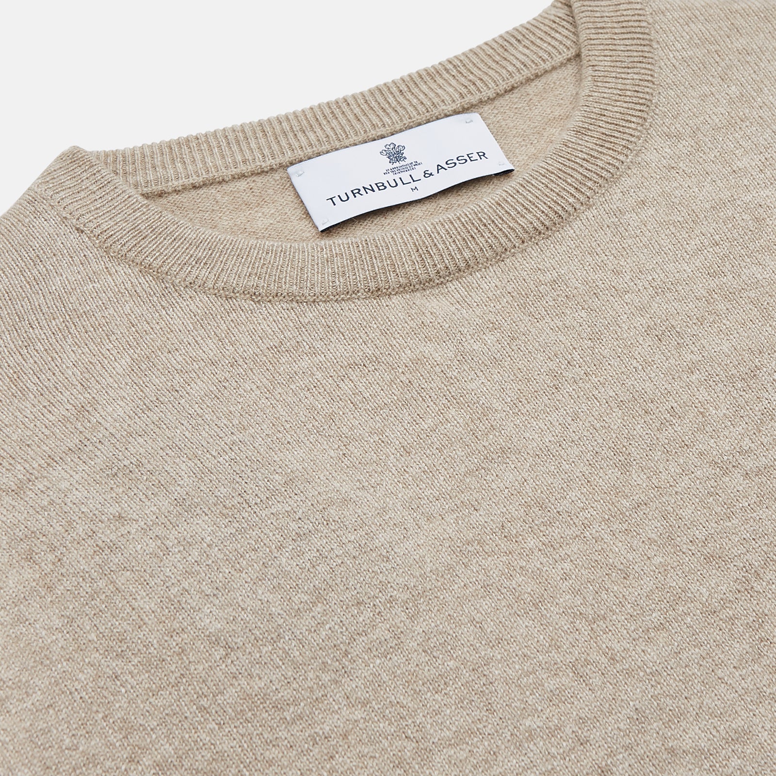 View 2 of product The Turnbull & Asser Beige Cashmere Glenn Jumper is a crewneck sweater shown against a white background.