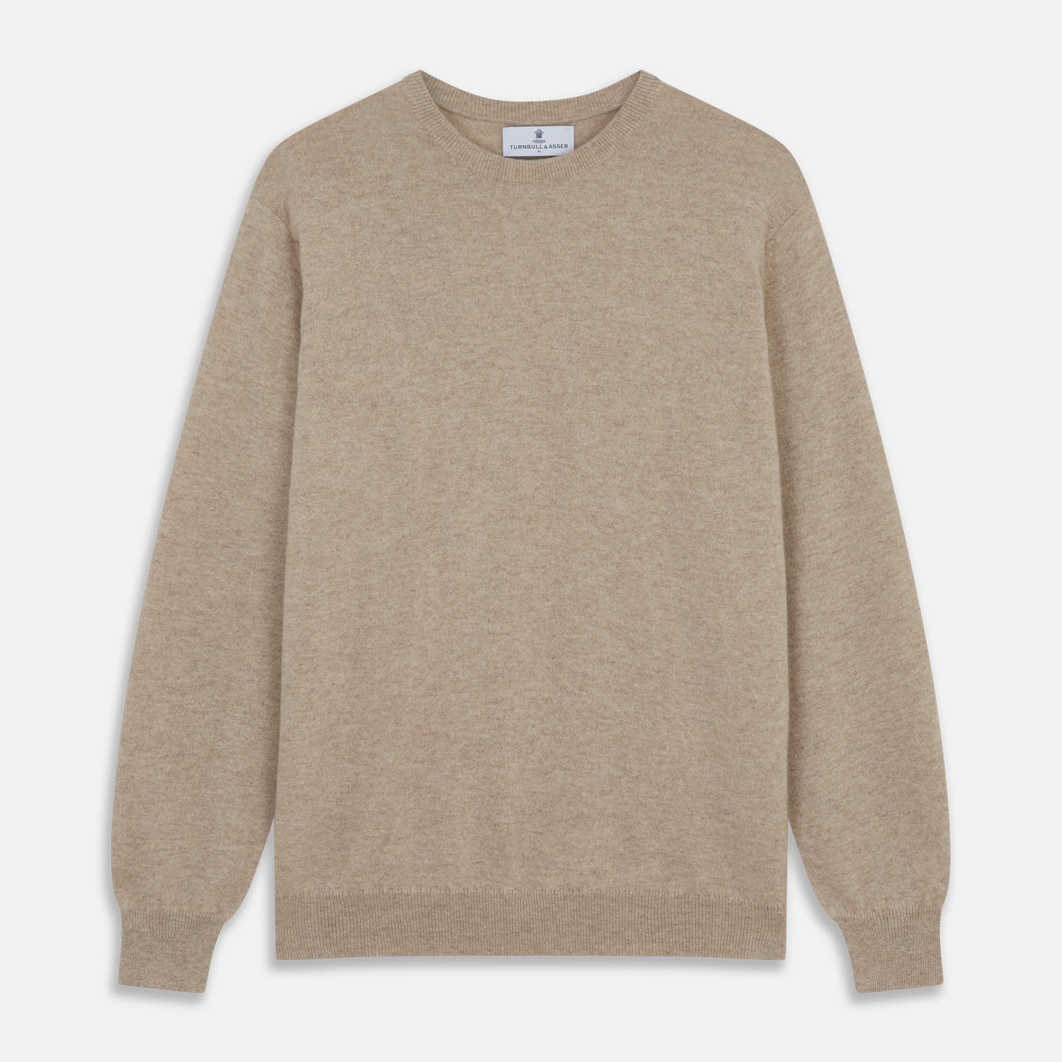 View 1 of product The Turnbull & Asser Beige Cashmere Glenn Jumper is a crewneck sweater shown against a white background.