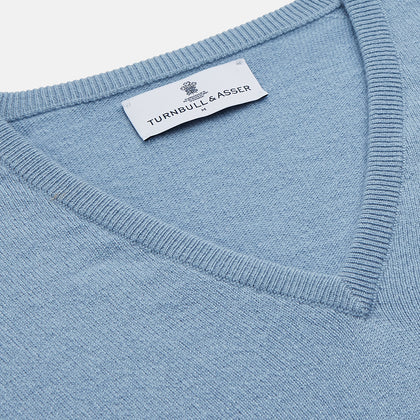 Pale Blue Cashmere Paden V-Neck Jumper Image 1