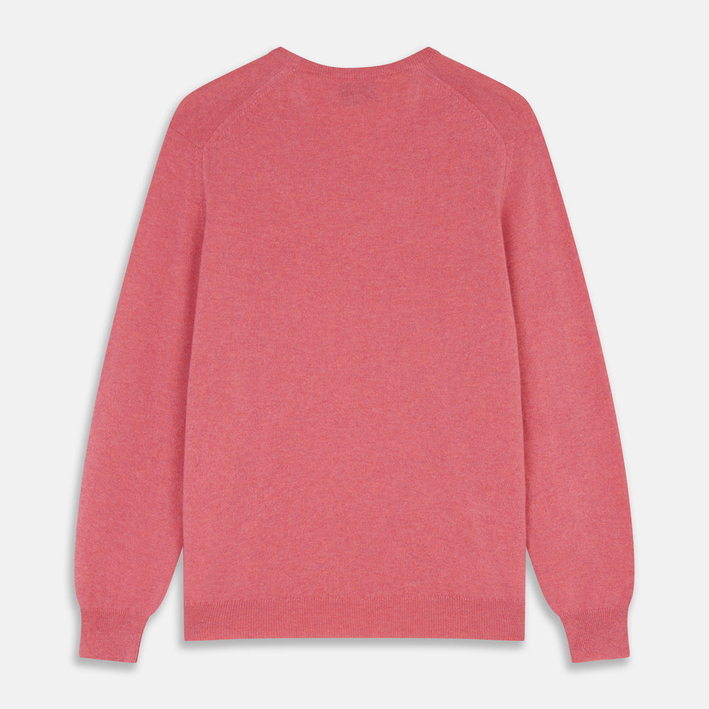 The Pink Cashmere Paden V-Neck Jumper by Turnbull & Asser, knitted in Scotland, is shown laid flat on a white background. This long-sleeved sweater features ribbed cuffs, hem, and neckline.