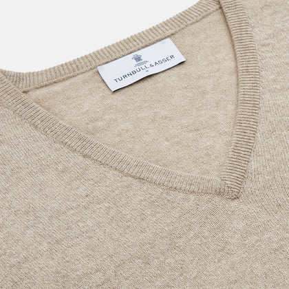Beige Cashmere Paden V-Neck Jumper Image 1