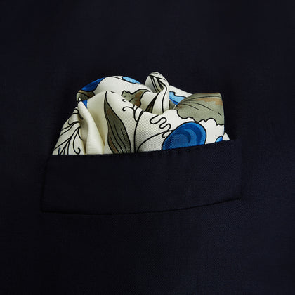 Pale Blue and Oat Foliage Pattern Silk Pocket Square Image 1