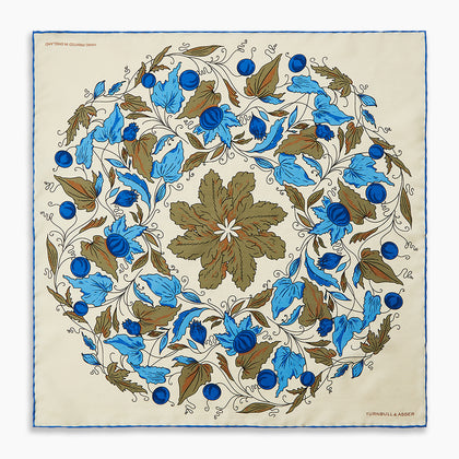 Pale Blue and Oat Foliage Pattern Silk Pocket Square Image 3