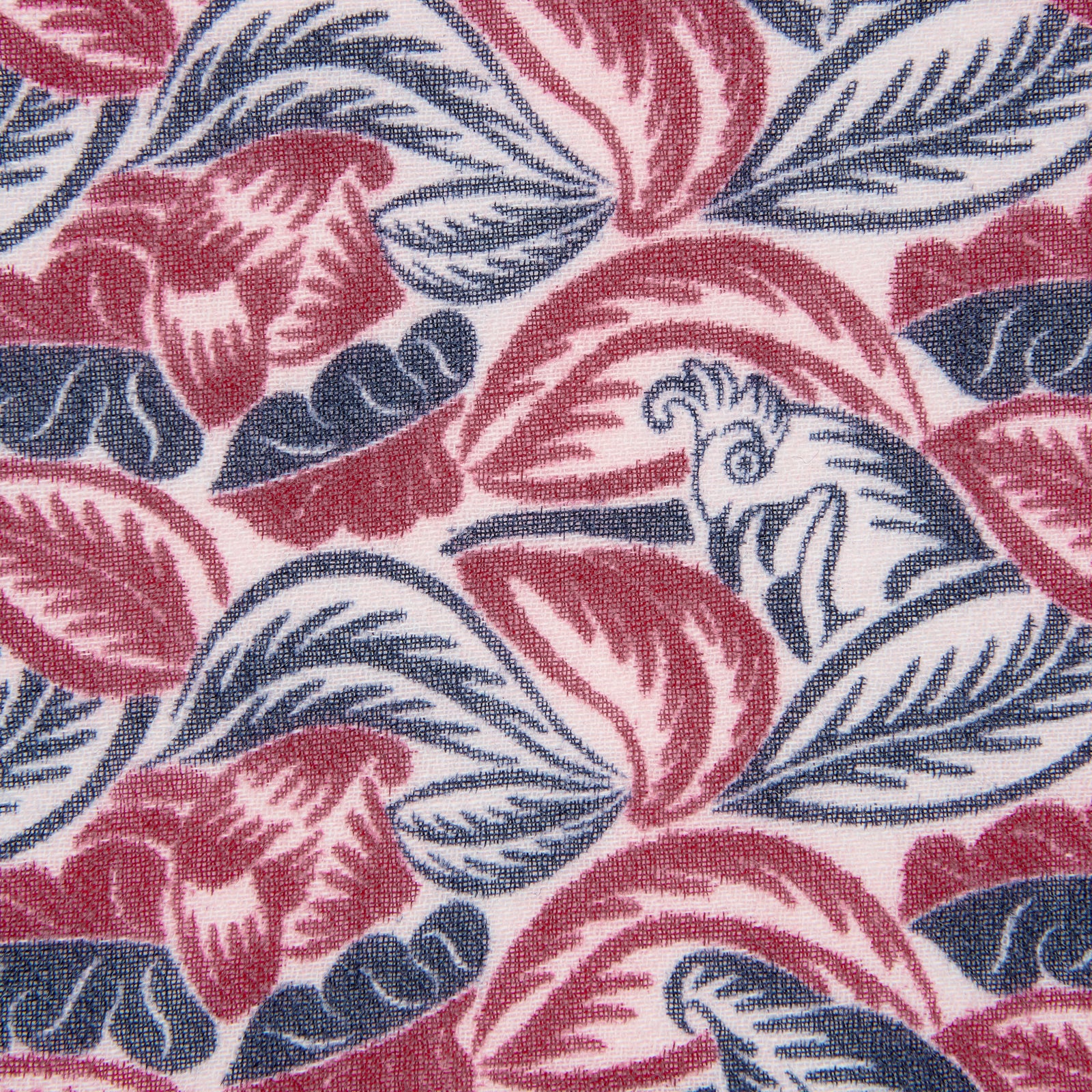 View 3 of product The Turnbull & Asser Pink And Blue Tropical Bird Pattern Wool Pocket Square is a lightweight accessory, featuring vibrant pink and blue birds on wool with a bold geometric border.