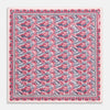 View 1 of product The Turnbull & Asser Pink And Blue Tropical Bird Pattern Wool Pocket Square is a lightweight accessory, featuring vibrant pink and blue birds on wool with a bold geometric border.