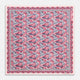 The Turnbull & Asser Pink And Blue Tropical Bird Pattern Wool Pocket Square is a lightweight accessory, featuring vibrant pink and blue birds on wool with a bold geometric border.
