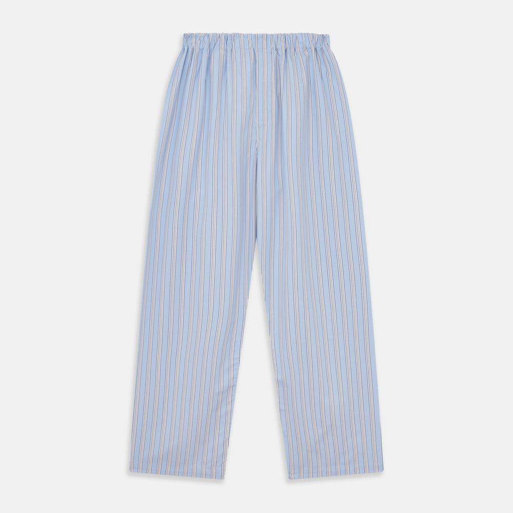 Turnbull & Asser Pale Blue Multi Stripe Cotton Hastings Pyjama Trousers with a modern fit, elastic waistband, and vertical white and yellow pinstripes, shown flat on a white background.