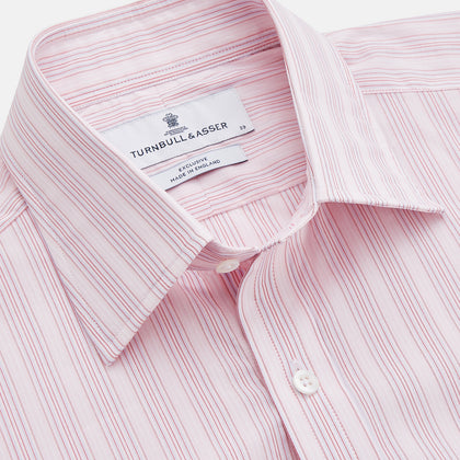 Pink and Peach Multi Stripe Cotton Regular Fit Whitby Shirt Image 1