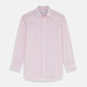 The Pink and Peach Multi Stripe Cotton Regular Fit Whitby Shirt by Turnbull & Asser features long sleeves, double cuffs, a button-down front, and a classic collar; shown laid flat on a white background.