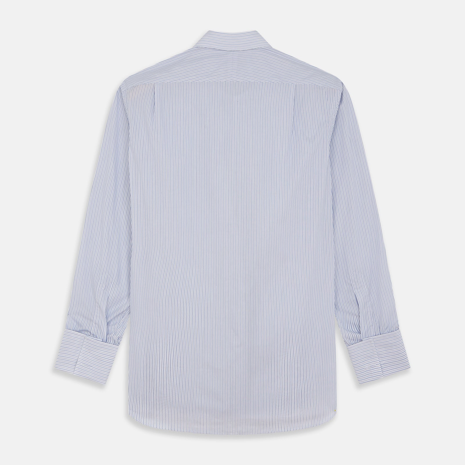 View 5 of product The Turnbull & Asser Blue Multi Stripe Cotton Regular Fit Whitby Shirt features long sleeves, a classic collar, button-down front, and double cuffs, shown laid flat on a white background.