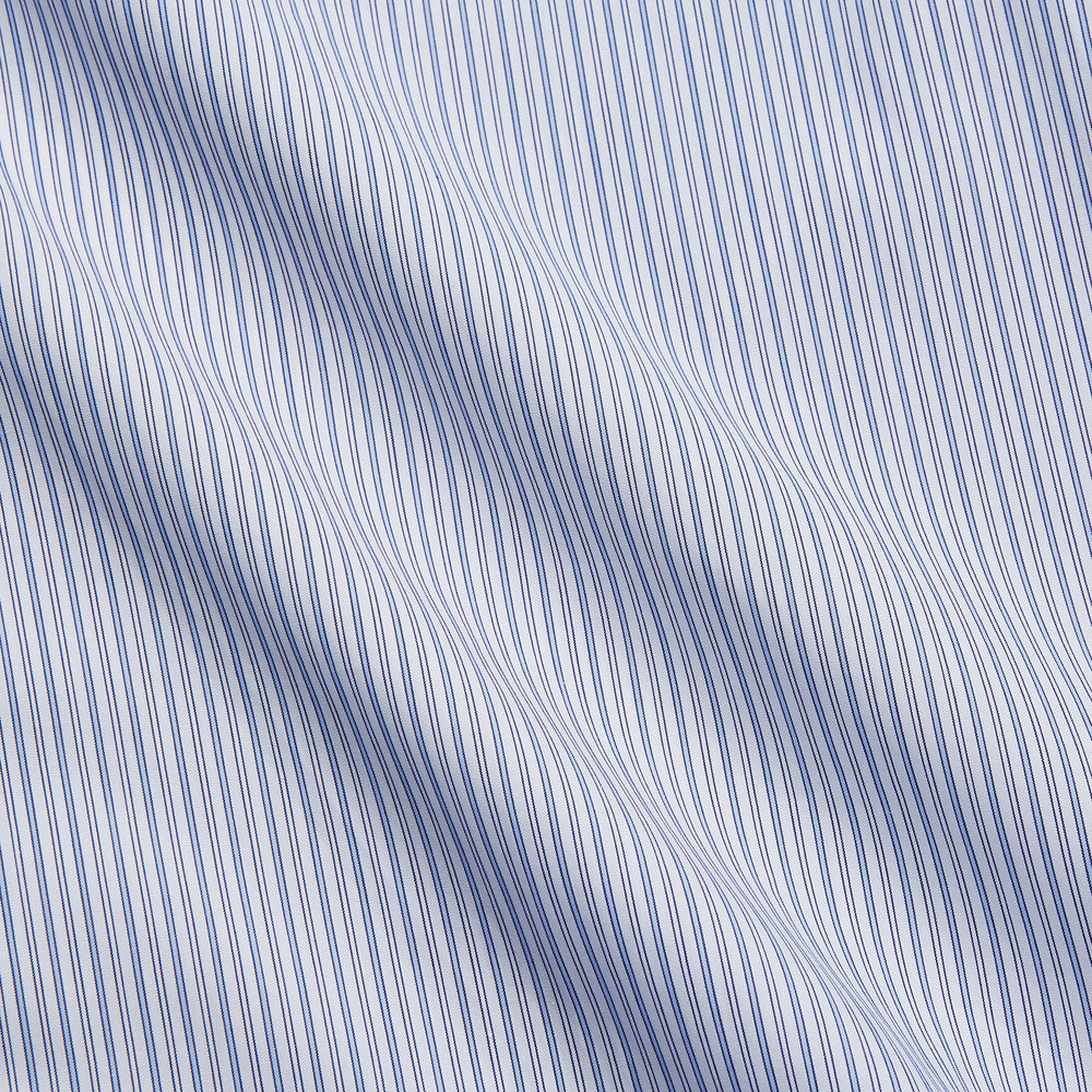 The Turnbull & Asser Blue Multi Stripe Cotton Regular Fit Whitby Shirt features long sleeves, a classic collar, button-down front, and double cuffs, shown laid flat on a white background.