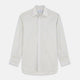 The Yellow and Pale Blue Multi Stripe Cotton Regular Fit Whitby Shirt by Turnbull & Asser features light blue and yellow stripes on white, a classic collar, white buttons, long sleeves, and wide double cuffs.