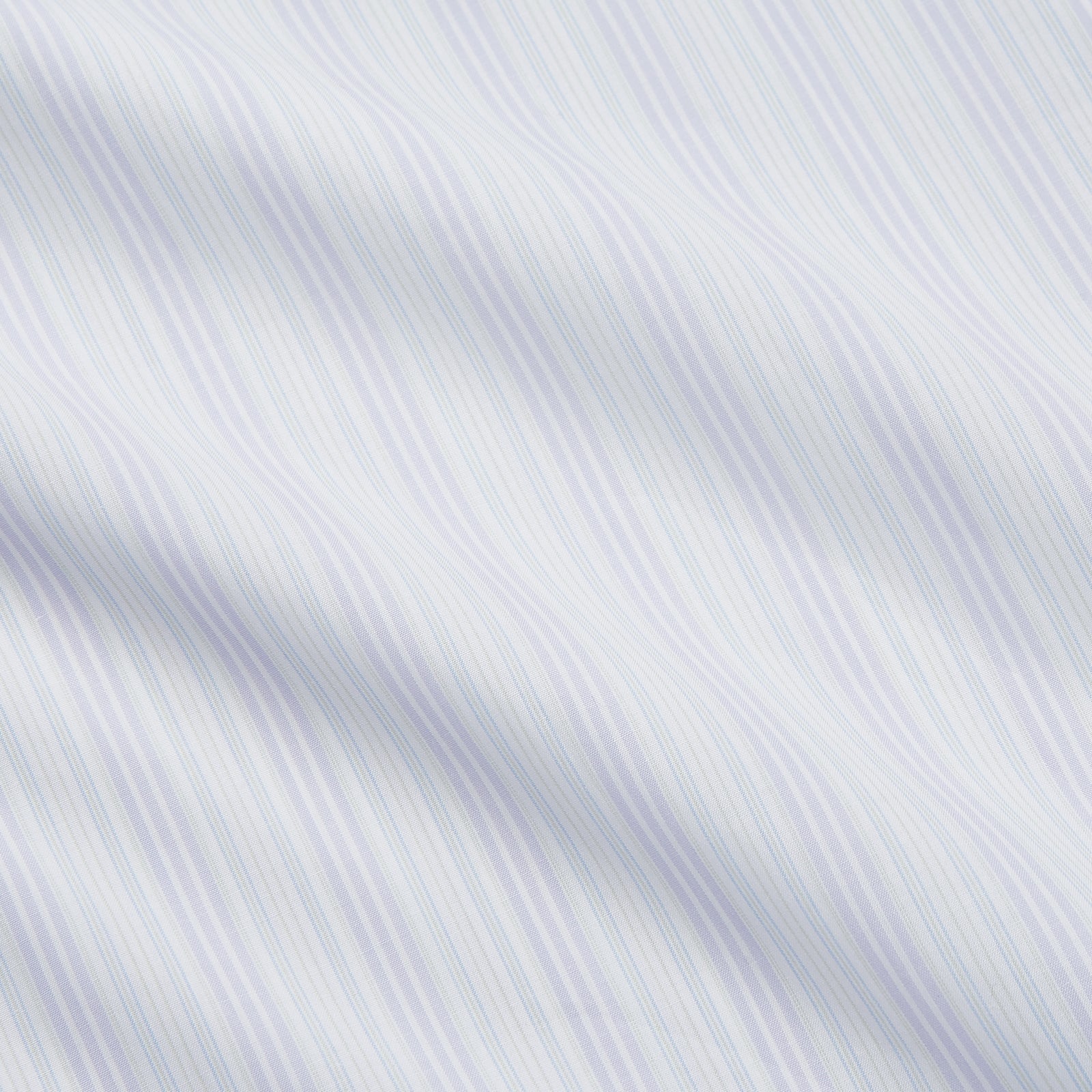 View 4 of product A Purple and Mint Multi Stripe Cotton Regular Fit Whitby Shirt by Turnbull & Asser with long sleeves, button-up front, pointed collar, and buttoned cuffs is laid flat on a white background.