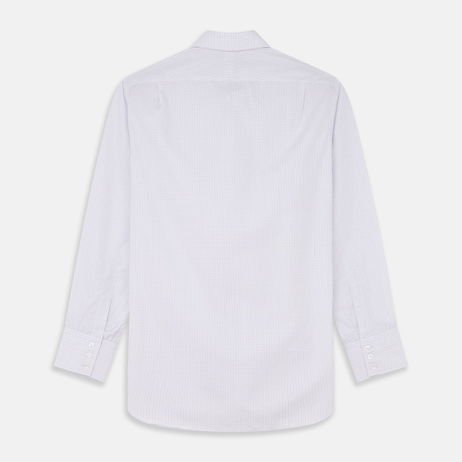 View 5 of product The Turnbull & Asser Blue Multi Check Cotton Regular Fit Mayfair Shirt features long sleeves, a button-down front, pointed collar, and buttoned cuffs, displayed on a plain white background.