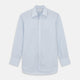 The Turnbull & Asser Pale Blue Stripe West Indian Sea Island Cotton Regular Fit Mayfair Shirt features long sleeves, a button-down front, and a classic collar—an essential for any men's wardrobe, shown on a plain white background.