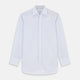 The Turnbull & Asser Pale Blue and White Multi-stripe Cotton Regular Fit Mayfair Shirt features a T&A collar and buttoned cuffs, shown on a plain white background.