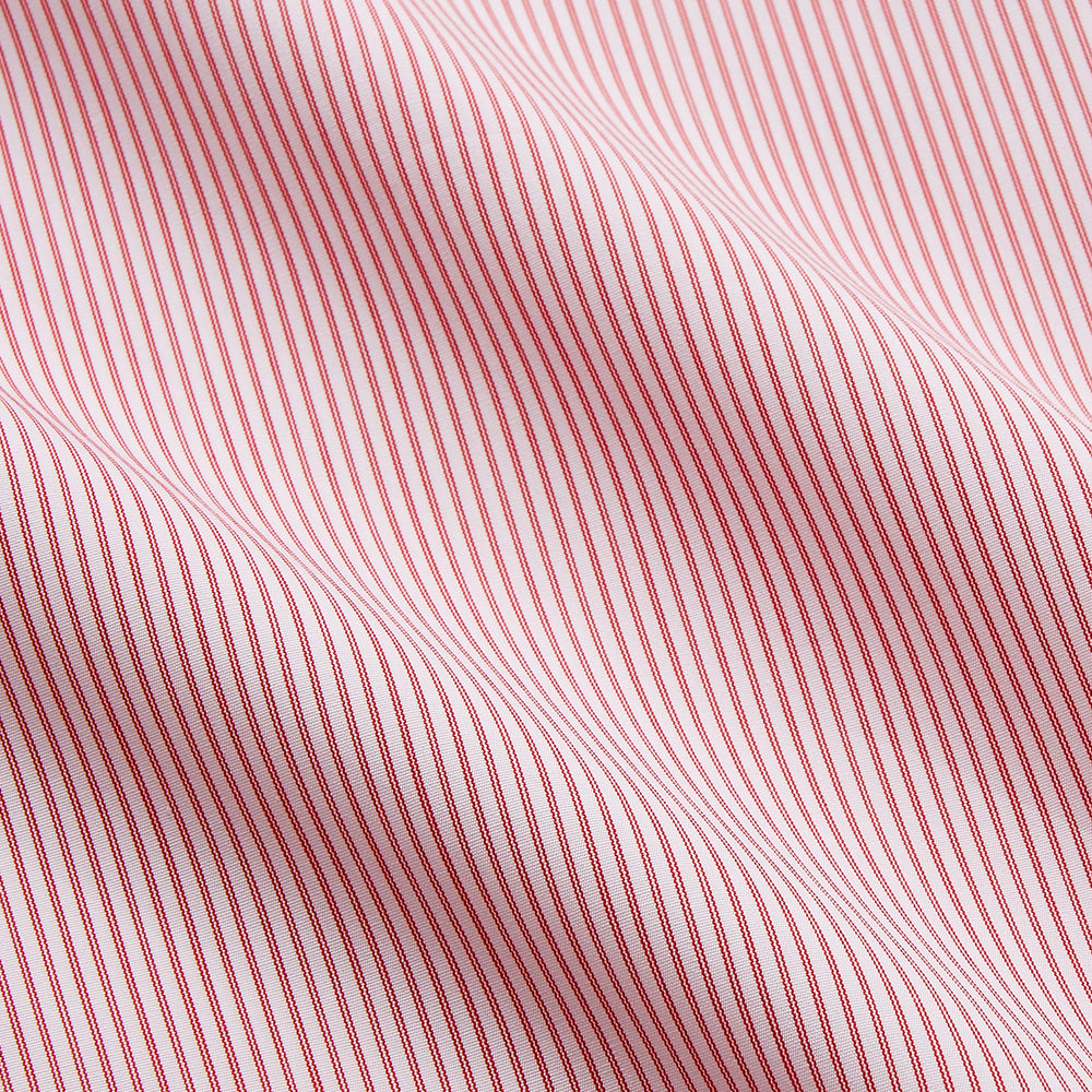 The Turnbull & Asser Pink and White Stripe Cotton Regular Fit Mayfair Shirt features a T&A collar, long sleeves, and white buttons, shown against a plain white background.
