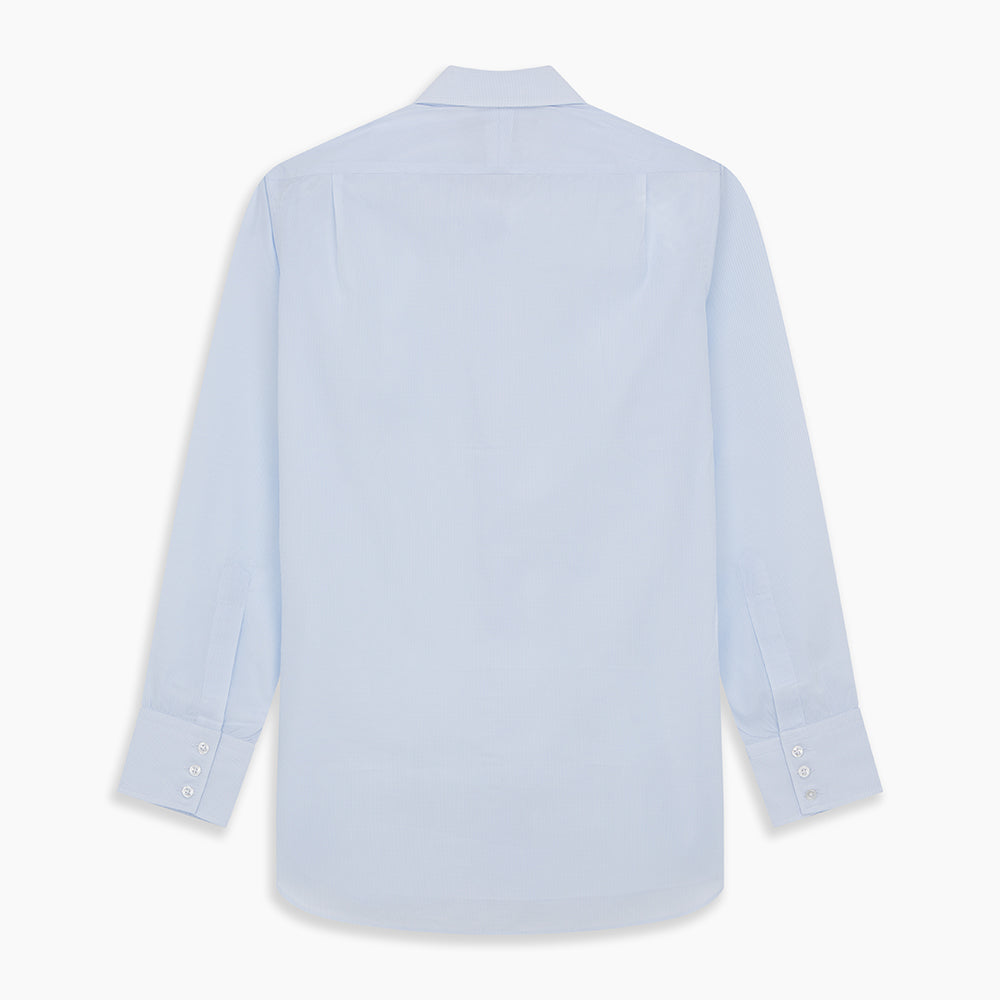 The Light Blue Multi-Check Cotton Regular Fit Mayfair Shirt by Turnbull & Asser is shown laid flat, featuring a classic T&A collar, front buttons, and buttoned cuffs on a white background.