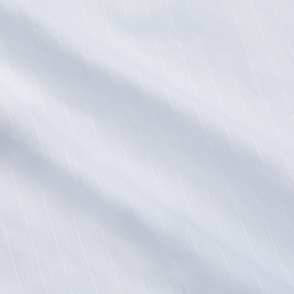 A Cloudy Blue Stripe Cotton Regular Fit Mayfair Shirt by Turnbull & Asser, featuring a T&A collar and button-down front, is laid flat on a plain white background.