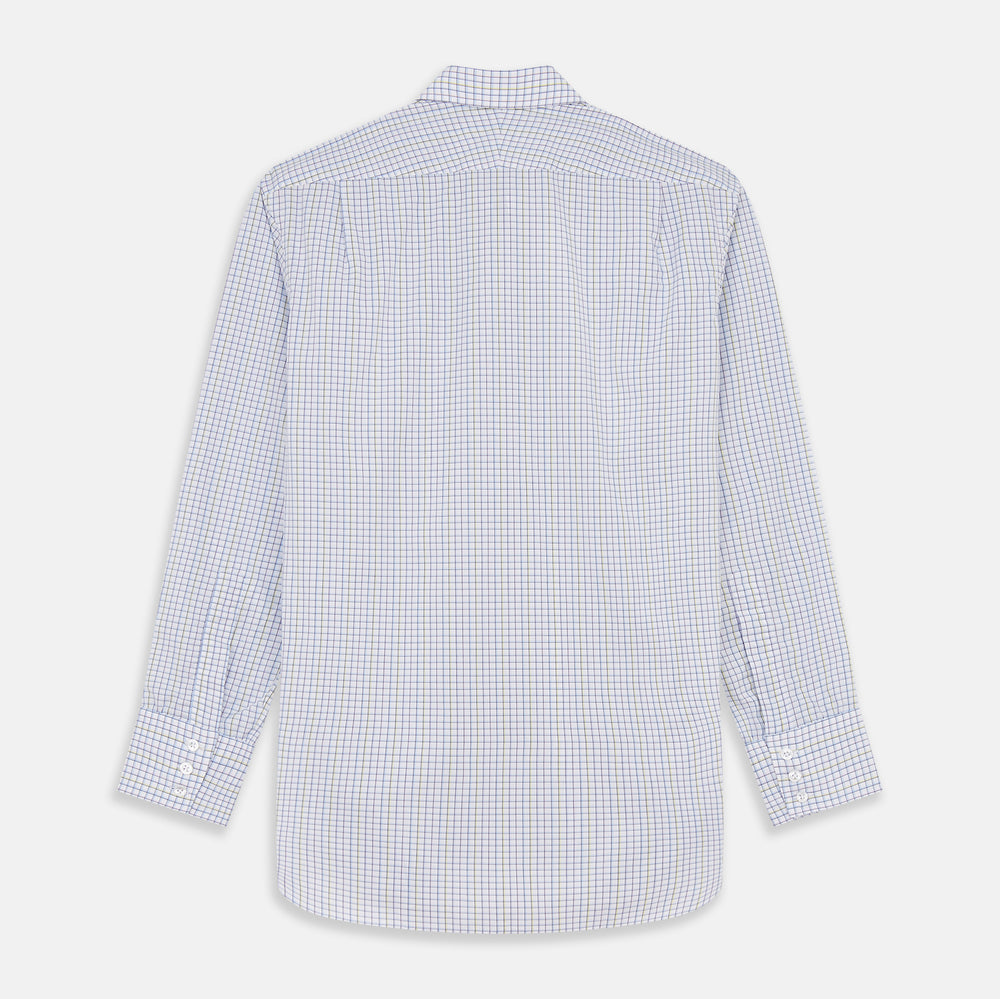 The Turnbull & Asser Purple Multi-check Cotton Mayfair Shirt is a men’s long-sleeve, button-up dress shirt with a T&A collar, featuring a purple multi-check pattern and shown flat on a white background.