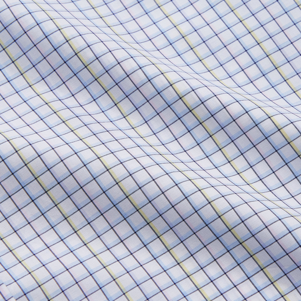 The Turnbull & Asser Purple Multi-check Cotton Mayfair Shirt is a men’s long-sleeve, button-up dress shirt with a T&A collar, featuring a purple multi-check pattern and shown flat on a white background.