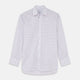 The Turnbull & Asser Red and Blue Multi-check Cotton Regular Fit Mayfair Shirt features a white base with red and blue checks, long sleeves, a T&A collar, and is shown flat against a white surface.