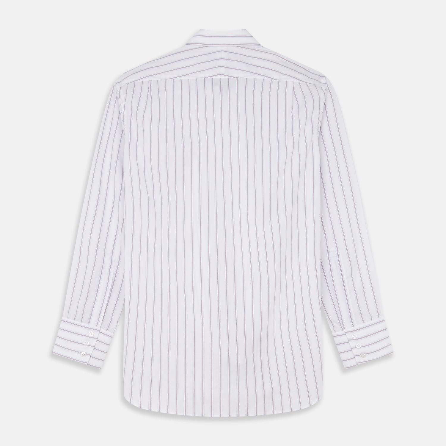 View 7 of product The Turnbull & Asser Red and Blue Multi-stripe Cotton Regular Fit Mayfair Shirt features a button-down front and classic collar, displayed on a plain white background.