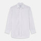 The Turnbull & Asser Red and Blue Multi-stripe Cotton Regular Fit Mayfair Shirt features a button-down front and classic collar, displayed on a plain white background.