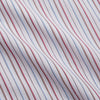 View 4 of product The Turnbull & Asser Red Multi-stripe Cotton Regular Fit Mayfair Shirt features red and blue vertical stripes on white, a T&A collar, and long sleeves. The shirt is shown neatly laid flat on a white surface.