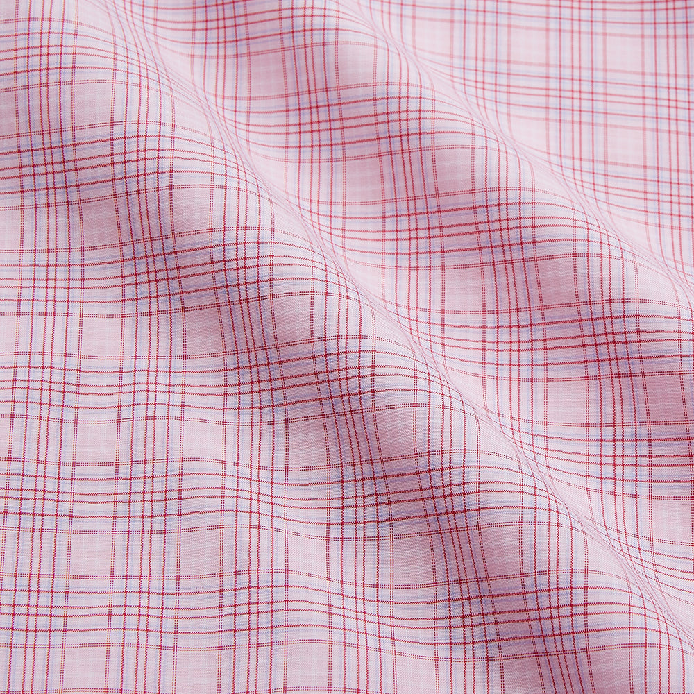 The Turnbull & Asser Pink Multi-check Cotton Regular Fit Mayfair Shirt features long sleeves, a T&A collar, buttoned cuffs, and a light pink check pattern, shown against a plain white background.