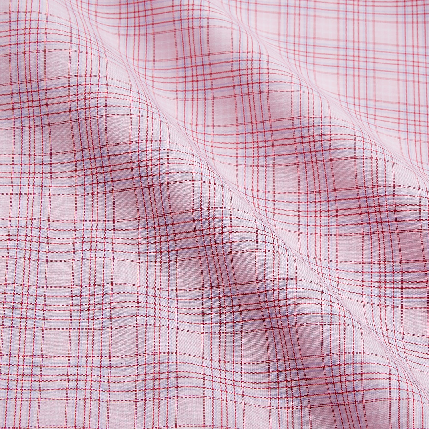 View 4 of product The Turnbull & Asser Pink Multi-check Cotton Regular Fit Mayfair Shirt features long sleeves, a T&A collar, buttoned cuffs, and a light pink check pattern, shown against a plain white background.