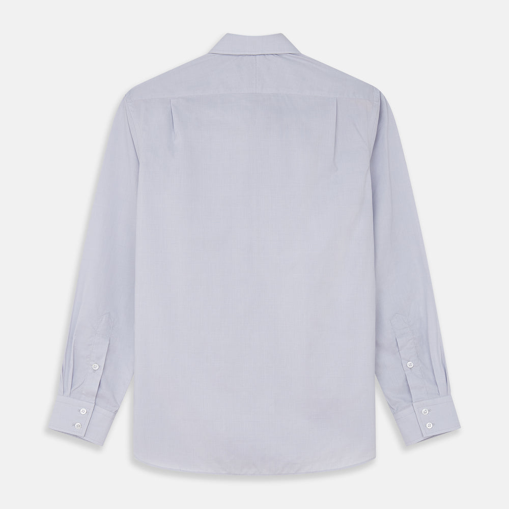 The Turnbull & Asser Faded Blue Block Check Cotton Shelton Shirt features a tailored fit, long sleeves, button-down front, and classic collar, displayed flat on a white background.