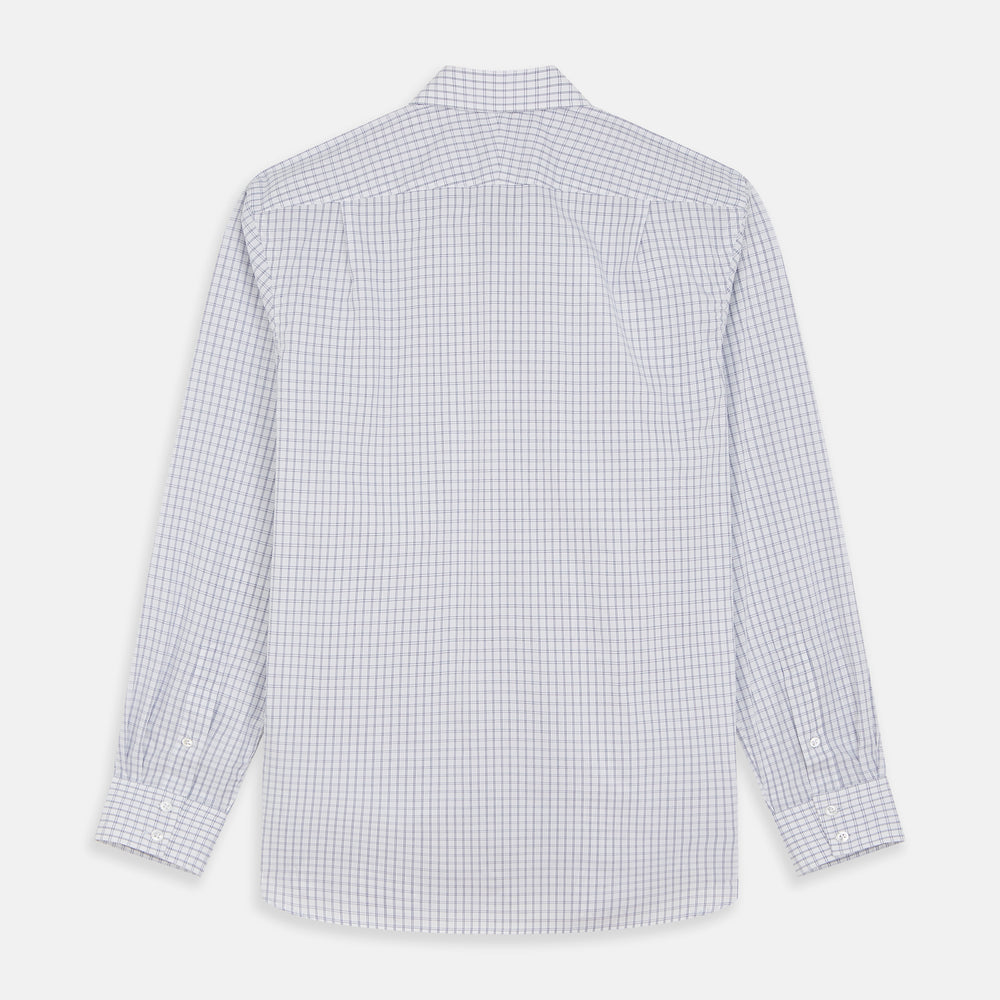 The Turnbull & Asser White and Blue Check Cotton Tailored Fit Shelton Shirt, a men's button-up dress shirt, is shown laid flat on a white background.
