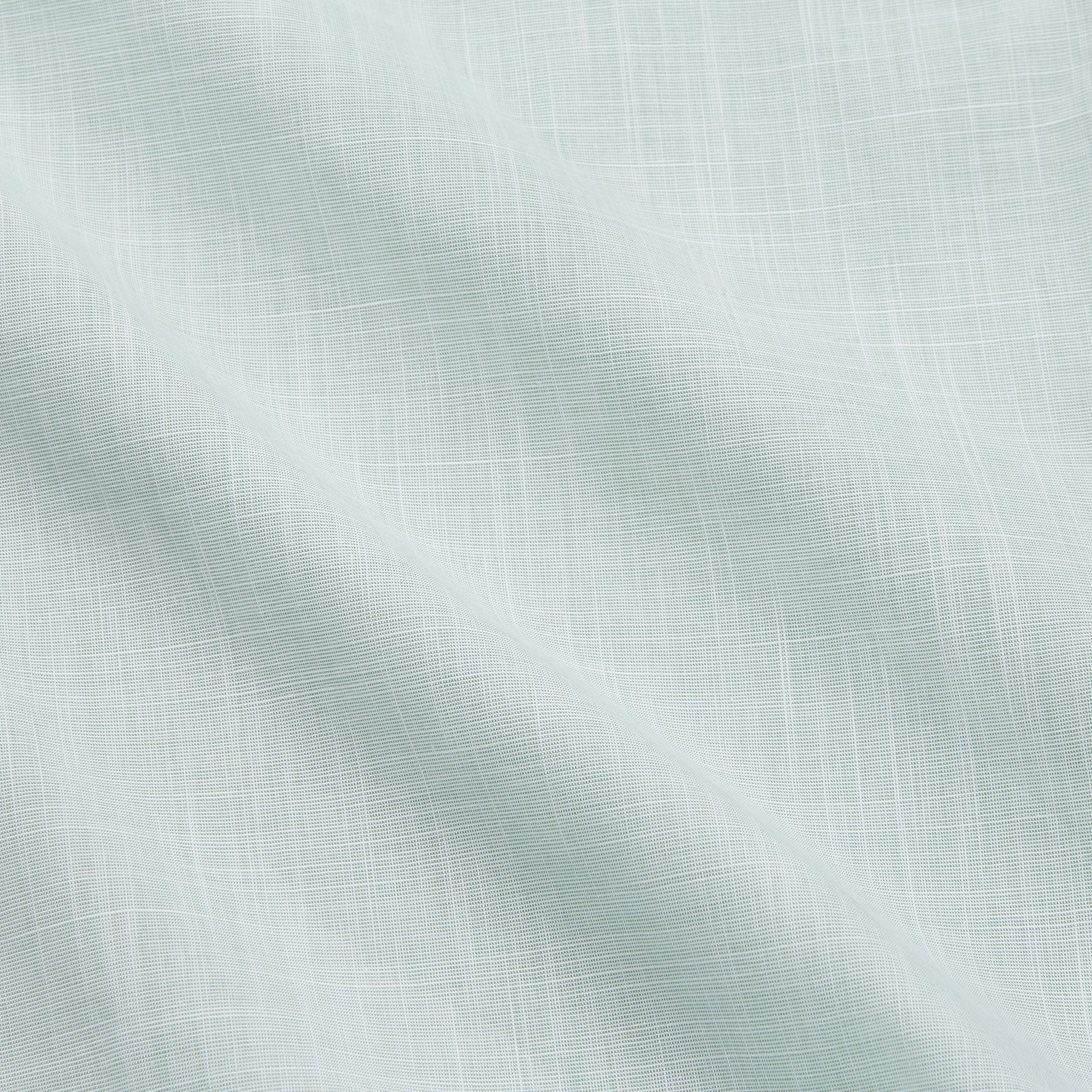 View 4 of product The Turnbull & Asser Light Green Chambray Tailored Fit Shelton Shirt features long sleeves, a classic collar, and white buttons—an elegant men's formal shirt shown neatly laid flat on a white background.
