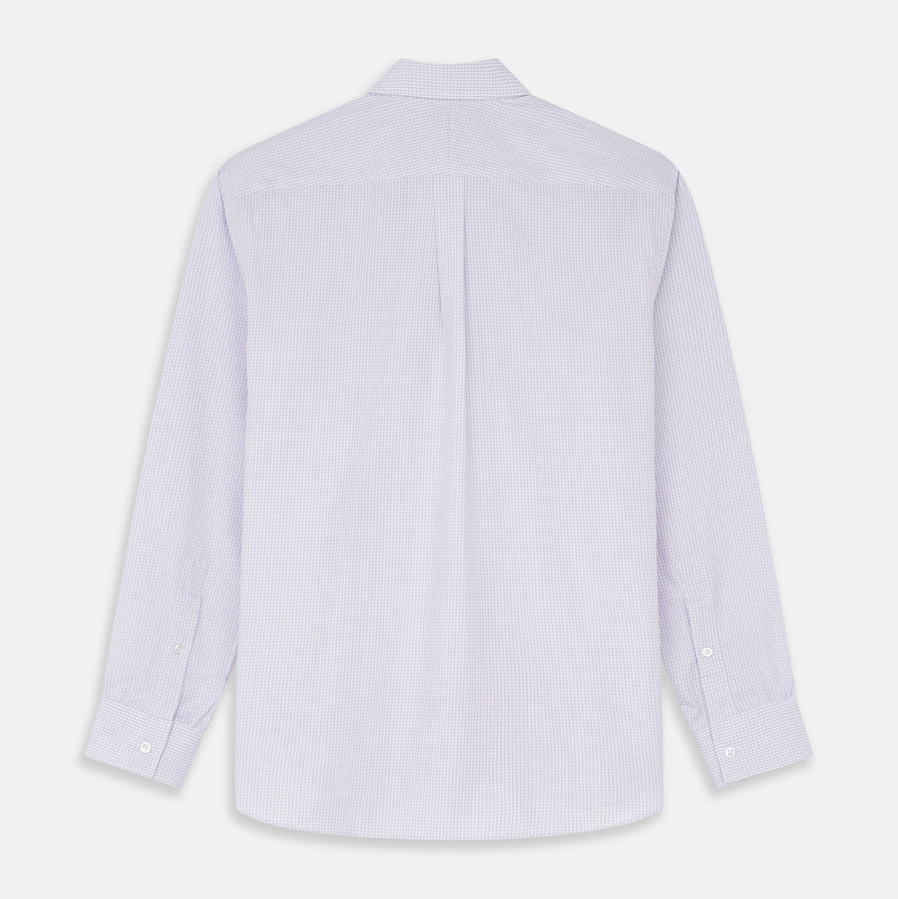 The Blue Multi Check Cashmerello Weekend Fit Hayne Shirt by Turnbull & Asser features long sleeves, a button-down front, Dorset collar, buttoned cuffs, and a blue check pattern, shown laid flat on a white background.