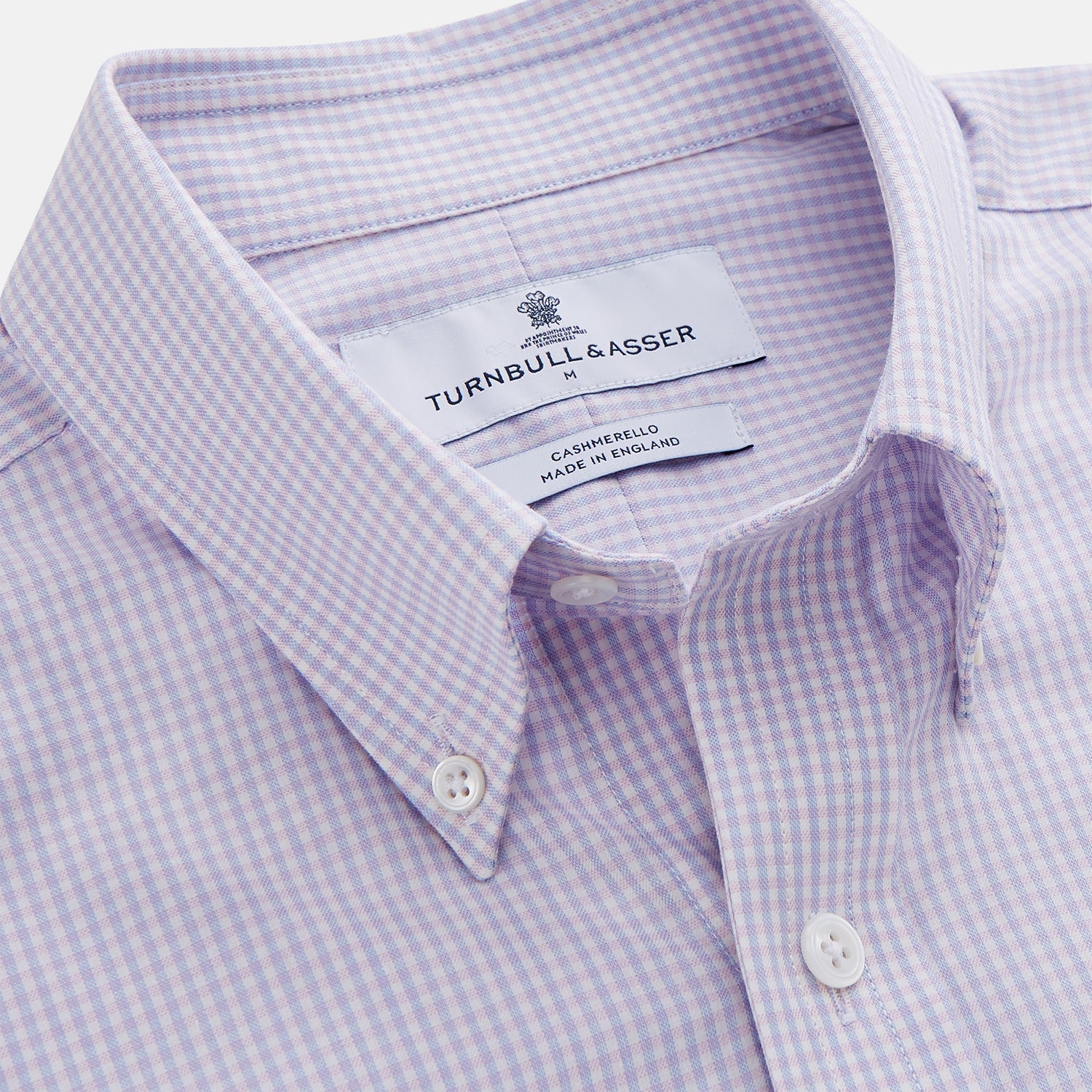 View 2 of product The Blue Multi Check Cashmerello Weekend Fit Hayne Shirt by Turnbull & Asser features long sleeves, a button-down front, Dorset collar, buttoned cuffs, and a blue check pattern, shown laid flat on a white background.