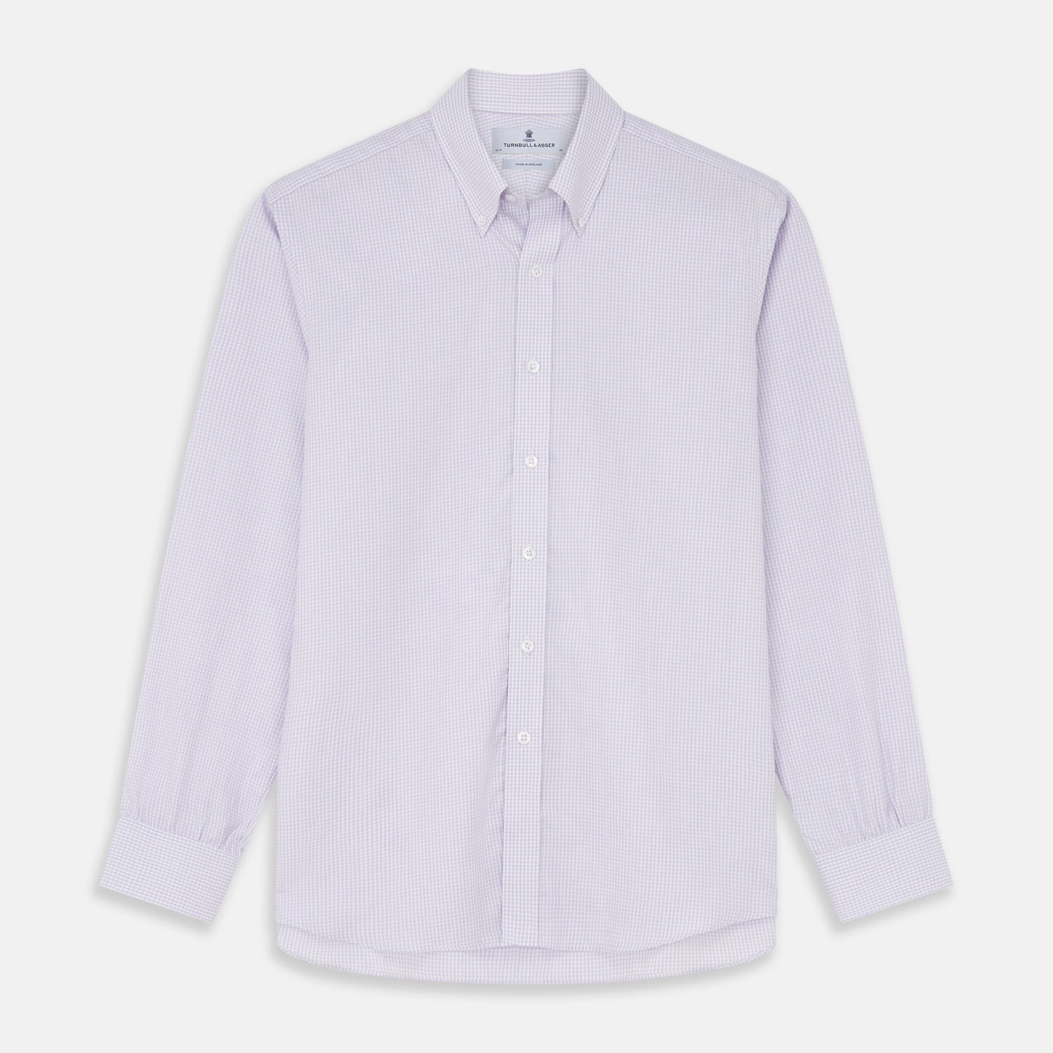 View 1 of product The Blue Multi Check Cashmerello Weekend Fit Hayne Shirt by Turnbull & Asser features long sleeves, a button-down front, Dorset collar, buttoned cuffs, and a blue check pattern, shown laid flat on a white background.