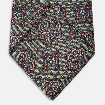 Green Floral Tile Silk Tie Image 3